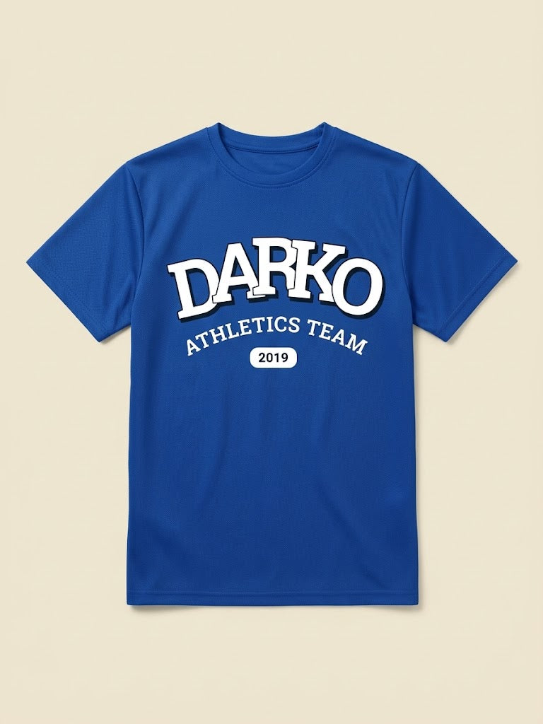Памучна тениска Darko Athletics Team - синя с бял надпис